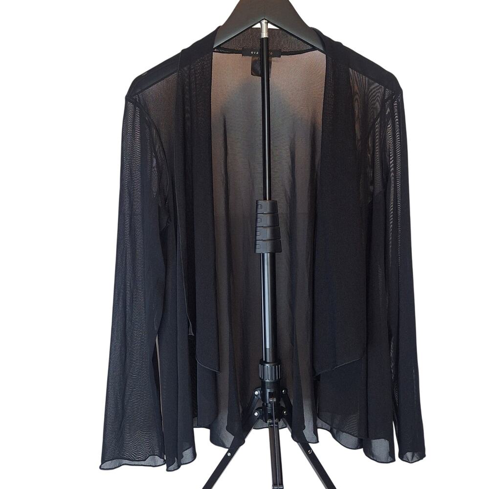 EVA VARRO Black Sheer Mesh Open Front Cardigan Jacket Shimmer USA NWOT - M